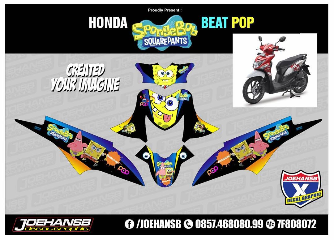 Modifikasi Striping Honda Beat Pop SpongeBob Striping Stickers