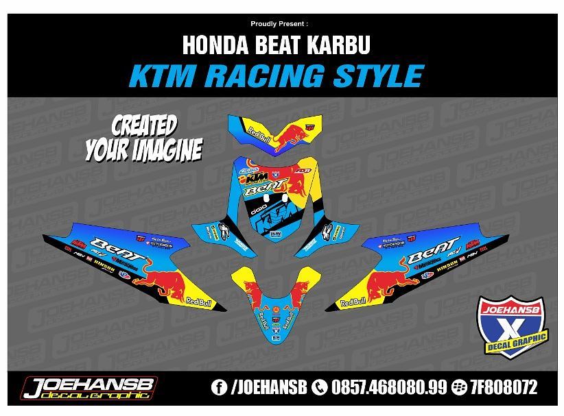 Modifikasi Striping motor Honda Beat Karbu Redbull KTM 