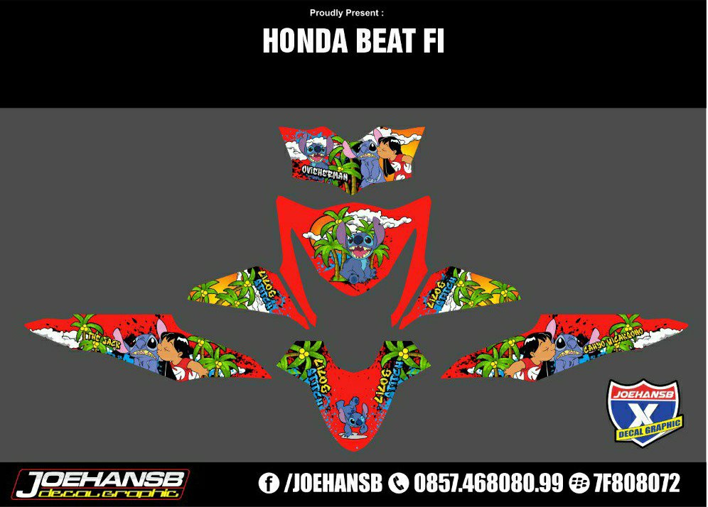 Decal Custom Honda Beat Fi motif  Lilo and Stitch Forest 